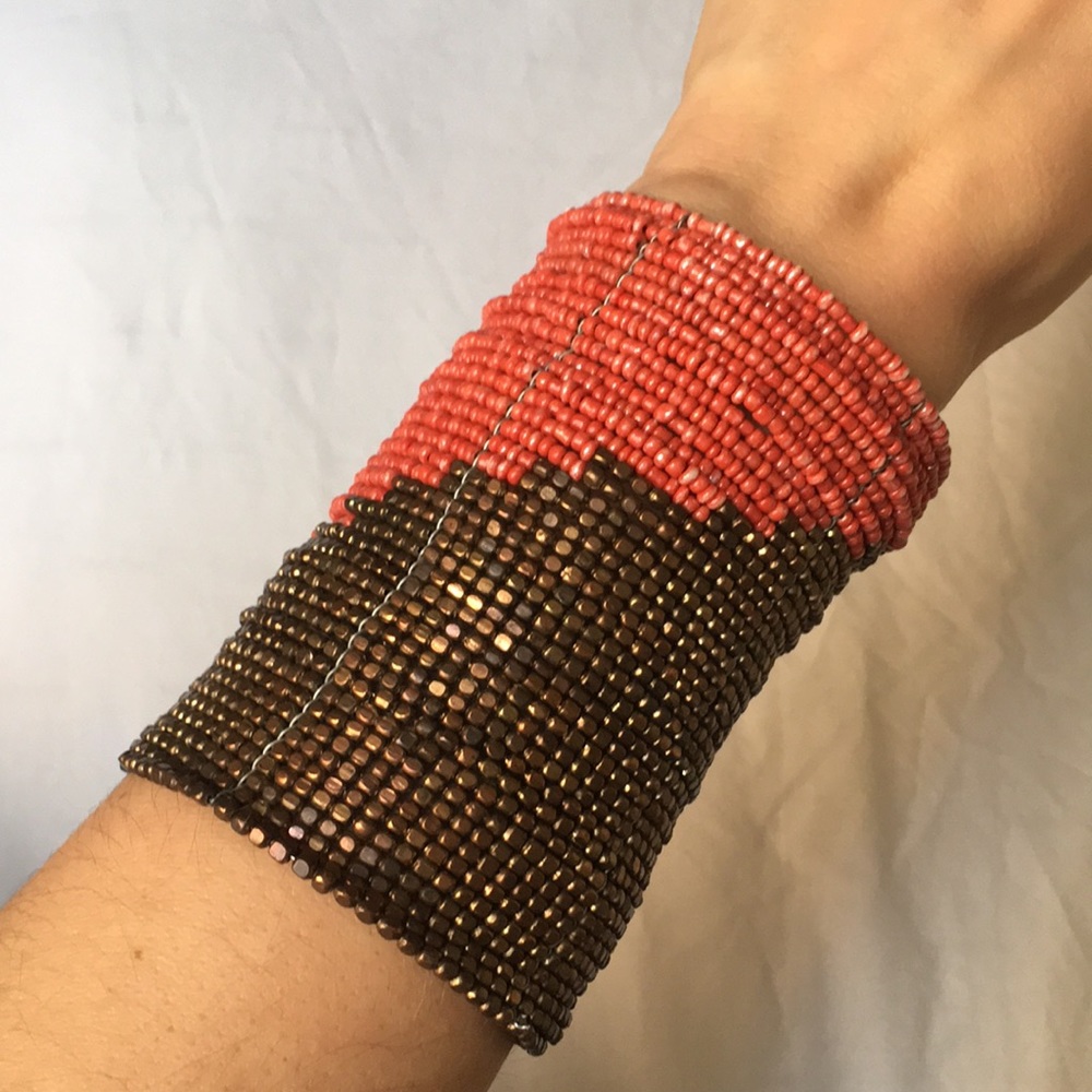 Bronze and terra-cotta beaded bracelet.